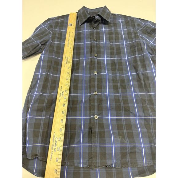 Michael Kors Men's Blue Checkerd Tailored Fit Short Sleeve Button Down Plaid - Picture 3 of 6